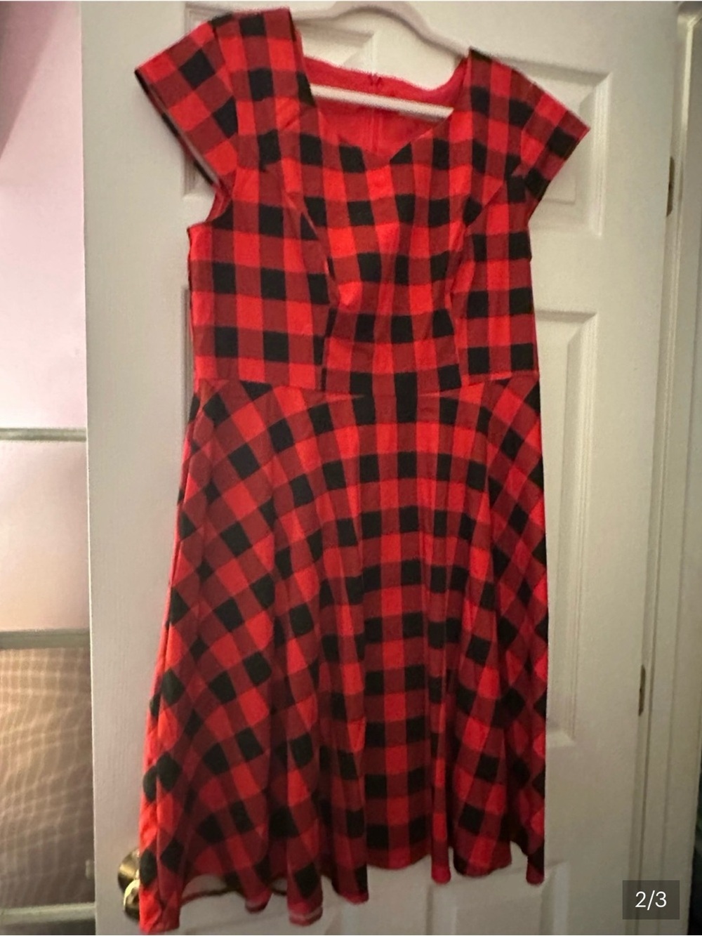 Amazon Essentials Red & Black Buffalo Plaid Fit-and-Flare Midi Dress
